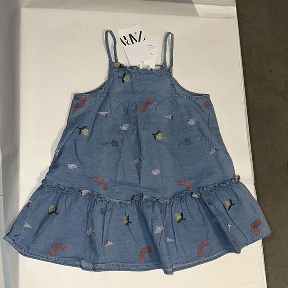 ZARA Kids | Blue | EMBROIDERED DENIM DRESS LIMITED EDITION - Picture 7 of 8
